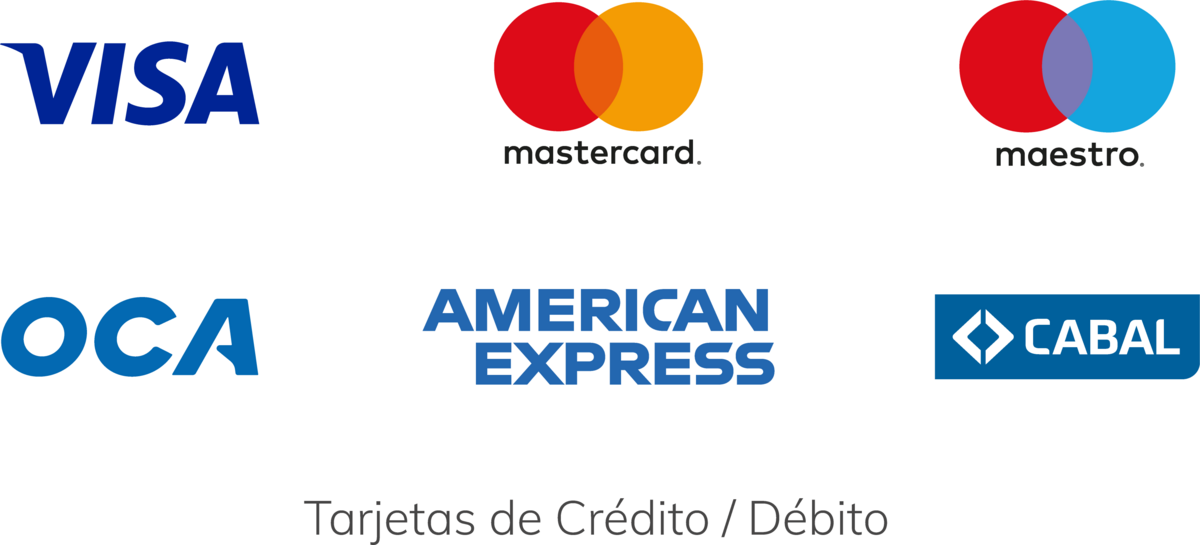 Tarjetas: Visa, Mastercard, Maestro, OCA, American Express, Cabal